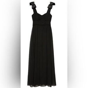 Uterque Elegant Black Maxi Dress with PEARL studded Straps NEVER USED